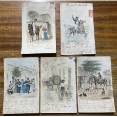 GAUCHESCAS LOTE DE 5 TARJETAS POSTALES 1903 CON PUNTOS DE ANTIGUA HUMEDAD PERO MUY RARAS